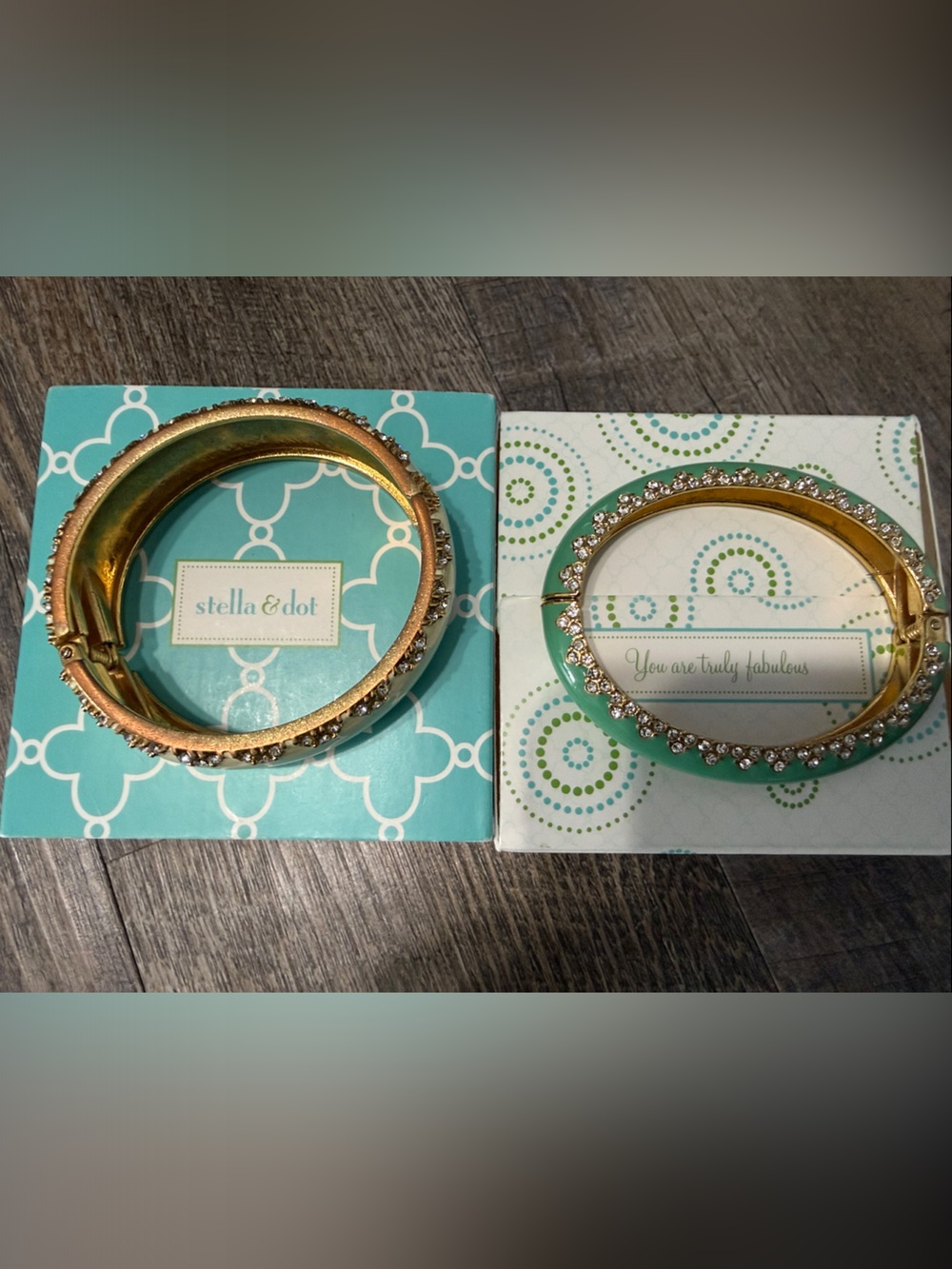 Stella & Dot Enamel Crystal Bangle Bracelet Set – Mint & Ivory - Picture 5 of 10